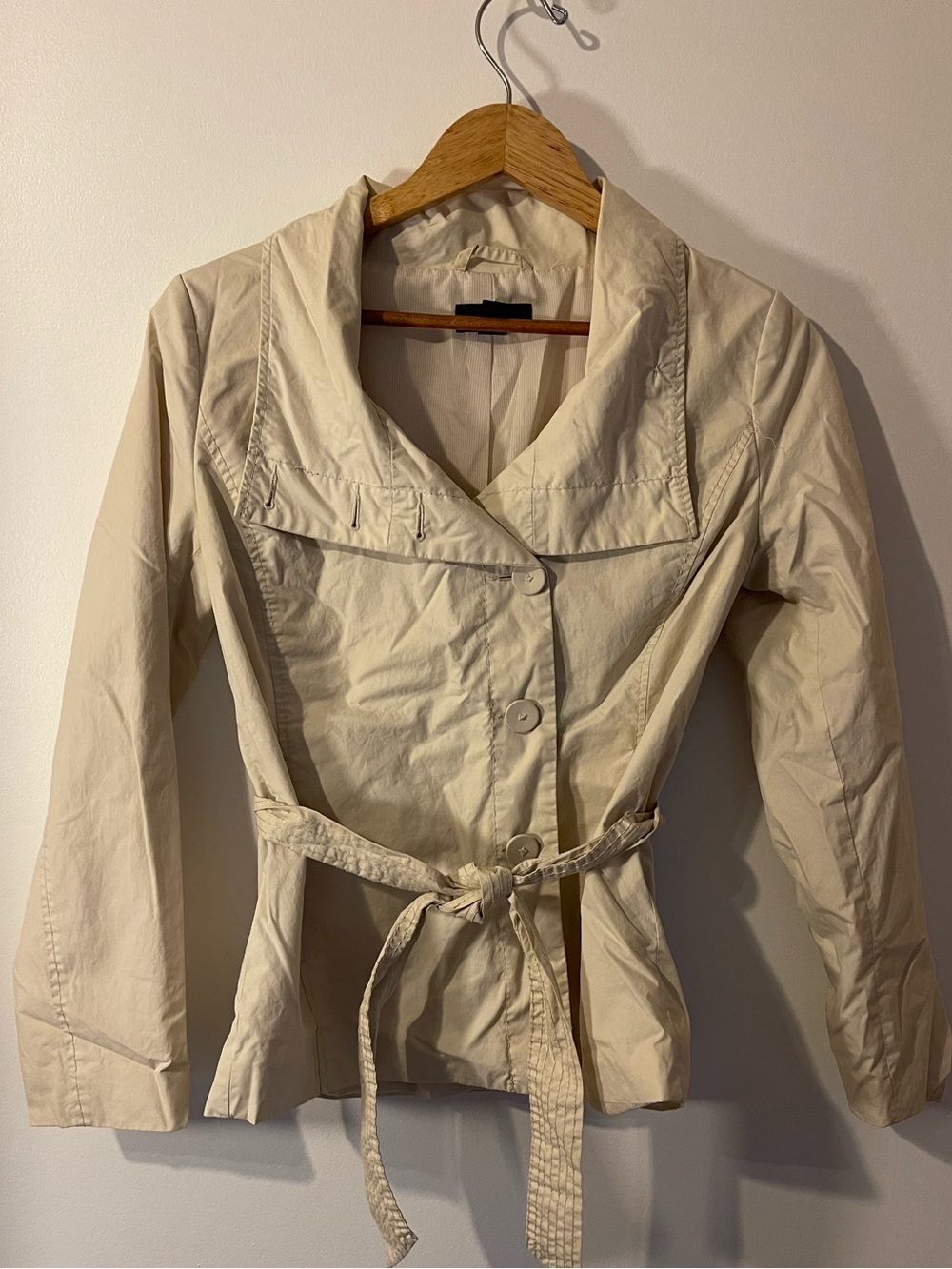 H&M Cream Cotton Belted Funnel Neck Trench Jacket 4